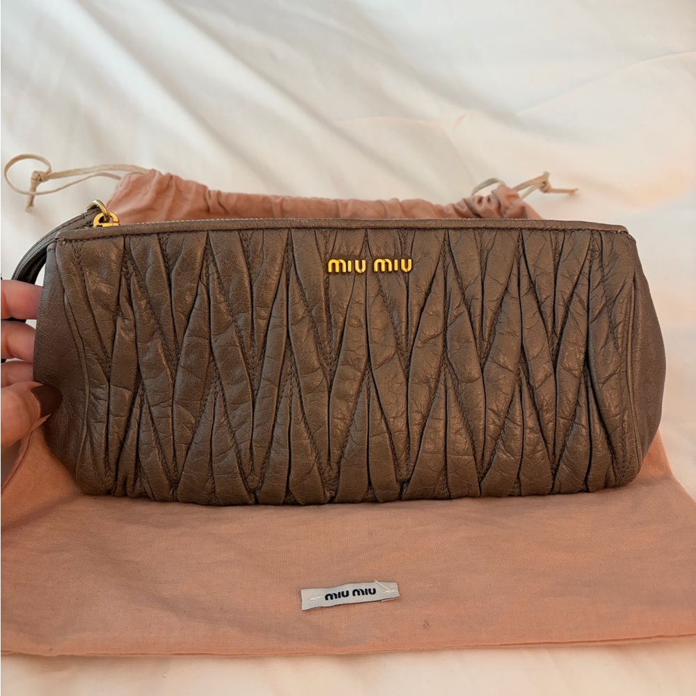 Authentic Miu Miu Leather Clutch in Dark Gray